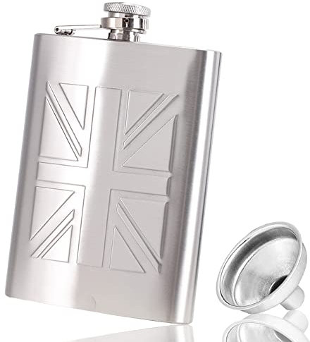 8oz Hip Flask for Men, Stainless Steel Whisky Hip Flasks Leak Proof Alcohol Flask with Handy Funnel Engraved Classic Flagon Gift Presented in Box for Liquor Climbing Barbecue Bar Party Drinker