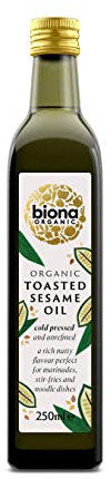 Biona Organic Toasted Sesame Seed Oil, 250ml - Pressed From Gently Toasted Sesame Seeds - Cold Pressed and Unrefined - Authentic Oriental Taste - For Stir Fries, Noodles and Marinades