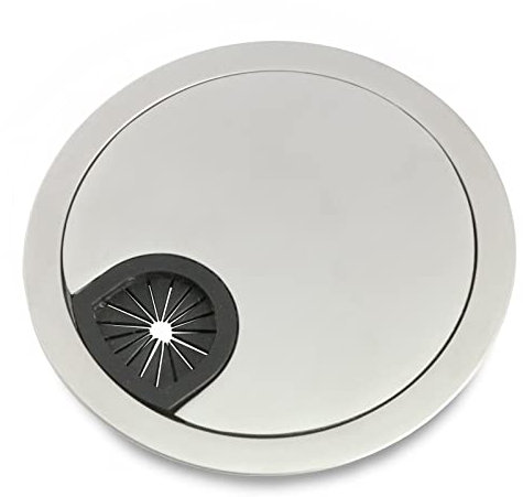 PRIOstahl Kabeldurchlass Kabeldurchführung Kabelauslass Kabelabdeckung Rund Kabelordnung x 1 Stück mit Gummiverschluss Ø90mm Oberfläche: Edelstahl matt (Optik) für Schreibtische aus Metall