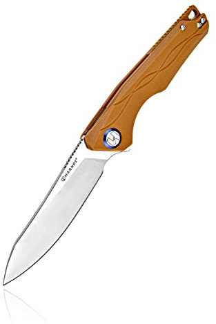 Harnds Cuchillo de Cosecha con Acero Sandvik 14C28N Cuchillo Plegable con Mango G10 para Camping Caza Cuchillo Plegable(Marrón)
