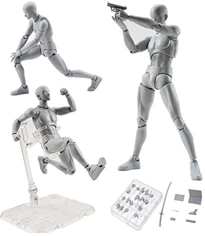 Künstlerpuppe, Actionfigur, Zeichenmodell, Modell zum Skizzieren, Malen, Zeichnen, menschliche Mannequin, Körperpuppe, männliche Actionfigur (grau, männlich)