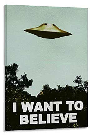 HAPPOW UFO Alien-Poster I Want To Believe, dekoratives Gemälde, Leinwand, Wandposter und Kunstdruck, moderne Familienschlafzimmer-Dekoration, Poster, 60 x 90 cm