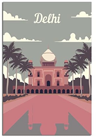 Delhi India Humayun's Tomb Skyline Vintage Reiseposter Leinwand Wand Home Room Decor Kunstposter Gemälde Bild Druck Geschenk Poster
