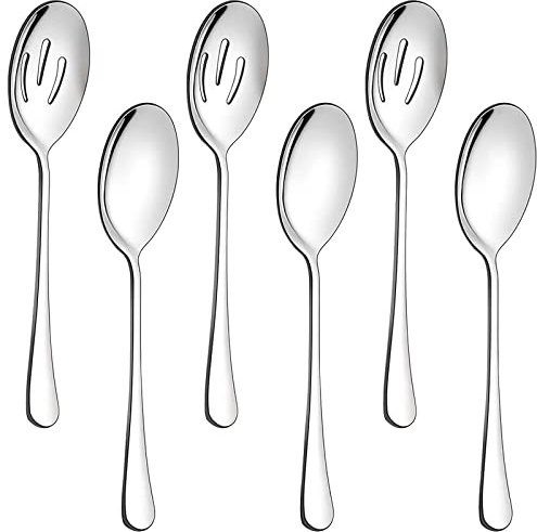 6er Servierlöffel Set, 22 cm Edelstahl Löffel,Schlitzlöffel Servierlöffel - Nützlich Fortschrittlicher Skimmer,Buffet-Servierutensilien Set für Party, Bankett, Kochen, Küche,Großes Buffet(Silber)