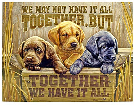 Lustige Plaketten Poster Wanddekoration Together We Have it All Labrador Welpen Blechschild 30,5 x 20,3 cm für Zimmer Haus Bier Kaffee Metallschilder Vintage