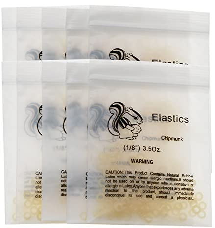 10 Packungen/1000 Stück zahnärztliche kieferorthopädische Gummibänder aus Latex (10 Beutel-Streifenhörnchen-1/8-3,5 oz)