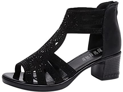 Susenstone Sandales à talons femmes pas cher, Dames Sandales Prom Bridal Wedding Chaussures Peep Toe Sangle de la cheville Soirée Summer Summer Robe Sandales scintillantes Eu taille 34-43 01 Noir