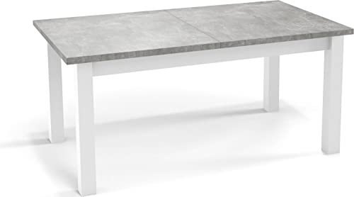 WFL GROUP Moderner Rechteckiger Ausziehbarer Esstisch - Platzsparend - Weiße Holzbeine - 160 bis 240 cm - Hergestellt in EU - 160 x 90 cm - Grau Beton