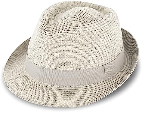 fiebig Jackson Trilby Papierhut mit farbigem Ripsband | Sonnenhut aus 100% Papier | Natur Sommerhut (57-M, Natur)