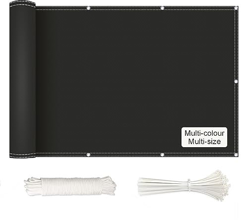 NKADNB Balkonbespannung 80x300cm Balkonbespannung Sichtschutz 220g/m² Innen Balkonverkleidung UV-Schutz mit Metall-Ösen Kabelbinder und Kordel für Balkon und Terrasse, Schwarz