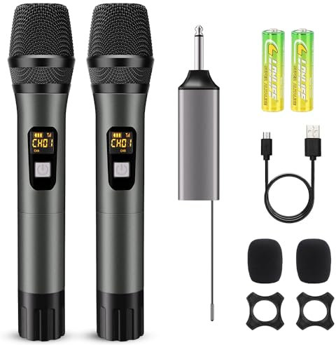 voijump Wireless Microphones, Metal UHF Dual Handheld Dynamic Mic System,Microfonos Inalambricos with Rechargeable Receiver,200ft Range,for Karaoke, Speech, Wedding, Church, PA System,Singing Machine