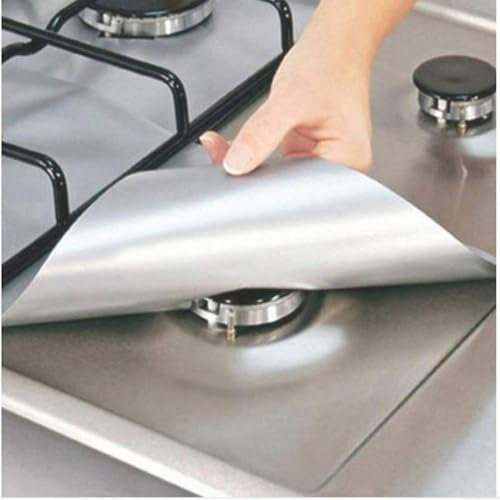 8PCS Stove Burner Covers, Reversible Gas Hob Protector, Reusable Stove Liner Cooker Cleaning for PADS High Temperature Resistance, Silver