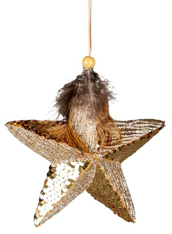 Goldener Pailletten-Stern, 15 cm – Weihnachtsbaum-Hängedekoration, Festliche Dekoration, Märchen-Thema, Weihnachtsbaum-Anhänger