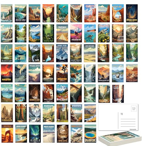 SHOXREM National Parks Theme Postcard Set: Retro Travel Posters Wall Decoration - 63 Abstract U.S. Parks Illustrations, 4 W x 6 H
