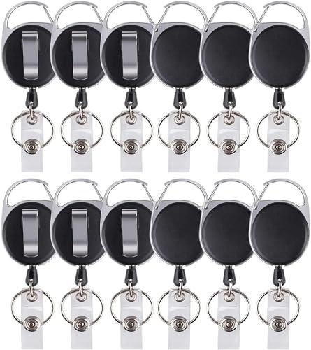 suokoun Porte Badge Enrouleur, 12 Pièces Porte Clef Retractable avec Clip de Ceinture Crochet et Boucle et Porte - clés, Porte Clé Retractable Pour ID nom porte - clés D'Identité