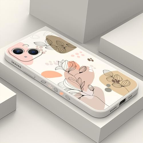LEECG für iPhone 13 Hülle Blumenmuster Weiches Mikrofaser Futter Schlankes Flüssigsilikon für iPhone 13 Handyhülle 6,1 Zoll-Morandi Weiß
