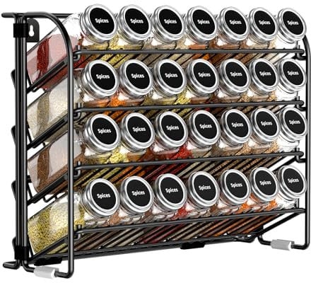CHARMDI Spice rack,4 Tier Spice Rack Free Standing Spice Rack Organiser without Jars Metal Seasoning Rack for Kitchen, Countertop, Cupboard, Pantry, (Black)