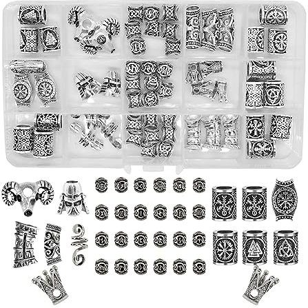 Limtula Wikinger Runen Charakterperlen Bartperlen Für Männer 59-teiliges Set Wikinger Runen Perlen Nordische Dreadlock Perlen Charakterperlen Für Die Schmuckherstellung