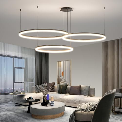 Mikeru Moderner Led Pendellampe, Wohnzimmerlampe 40+60+80cm Verstellbare Runde Pendelleuchte, 100w 3-Ring Kreisförmige Led Hängelampe Mit Memory-Funktion 10%-100% Dimmbarer Kronleuchter Kücheninsel