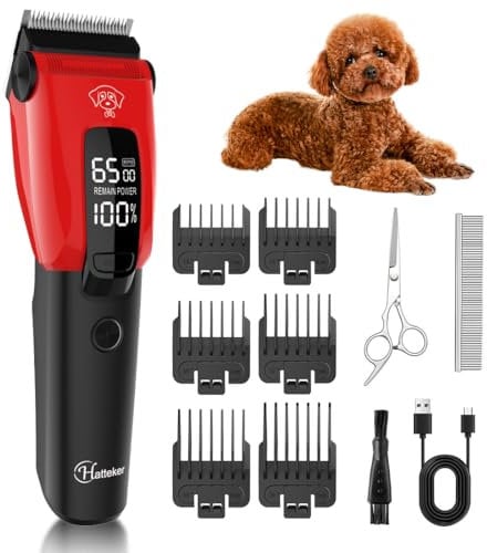 Hatteker Tondeuse pour chiens Tondeuse électrique professionnelle pour animaux avec 7500RPM Tondeuse chien chat Tondeuse pour chiens sans fil Lumière auxiliaire