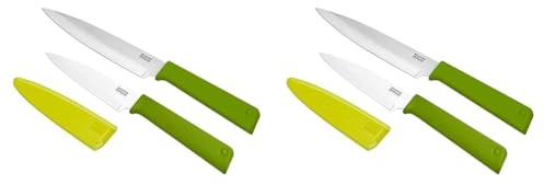 Kuhn Rikon Colori+ Classic 2-Piece Paring Knife and Utility Knife Set with Safety Sheaths, Green (Pack of 2)
