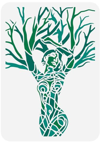 FINGERINSPIRE Baum des Lebens Malerei Große Schablone 21x29.7 cm Charakter Sprühen Schablone Minimalistische Strichzeichnungen Frau Schablone Göttin Baum Schablone Baum In Menschlicher Form Vorlage