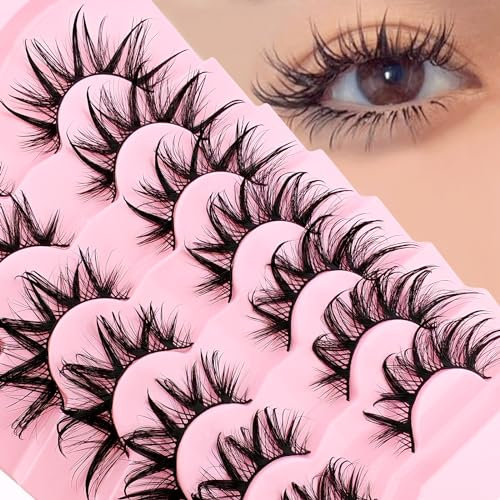 Falsche Wimpern Manga Wimpern Wet Look D-curl Cat-Eye Japanese Style Cosplay Spiky Anime Lashes 20mm Long Dramatic Thick Faux Mink Doll Eyelash Extension Look Like Wispy Individual Clusters(S23)