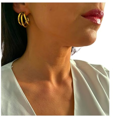 NataschaWoge® Edelstahl XXL extravagante Creolen Gold Huggie Ohrringe Schmuck für sie Geschenk Damenschmuck Freundin Geschenk für Sie (Creolen Gold)