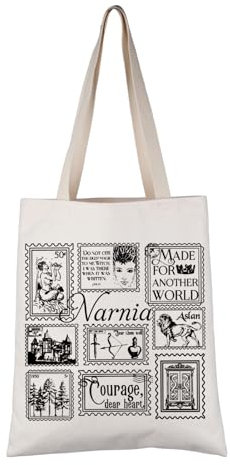 G2TUP CON Inspired Gift Narnia Stamp Collection Tote Bag Lion Witch Wardrobe Handbag Bookish Gift, Narnia Stamp Tb
