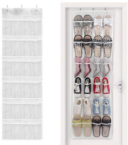 KUAOOAUK 24 Taschen über der Tür Lagerung, über der Tür Schuhregal mit 3Pcs Metallhaken, hängende Schuhaufbewahrung für Männer Frauen Küche Schlafzimmer Badezimmer Schrank Schuh Organisator