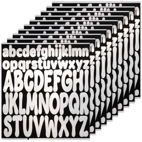 520stk Buchstabenaufkleber, 10 Blatt 2,5 cm 5 cm Klein und Großbuchstabenaufkleber Wasserdichte Vinyl-Buchstabenaufkleber für Scrapbooking Briefkasten Poster Basteln (Silber)