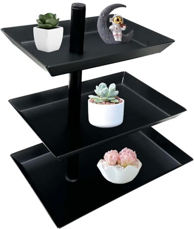 Etagere Schwarz, Etagere mit 3 Ebenen Schwarz Stahl 360° Drehbares Obstschale Brotkorb für Unterhaltung und Party Metall Food Display Servierplatte für Dessert Gebäck Keks Obst - 25 * 16 * 26cm
