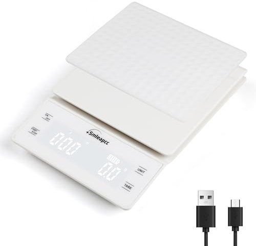 Smleapcc Kaffeewaage mit Timer, 0,1 g/3 kg, hochpräzise, kleine, multifunktionale digitale Küchenwaage, digitale genaue Kaffeewaage (weiß)