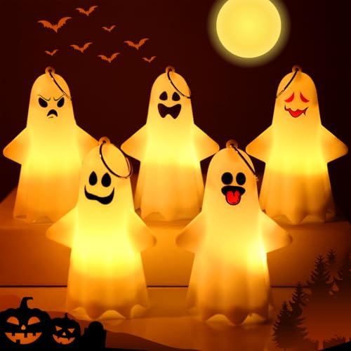 Meleager Halloween Deko Licht Geist, 5 Stück Halloween Lichterketten Geister,Halloween Geist Ornamente Deko mit LED Lichter für Halloween Party, Garten, Außendekoration