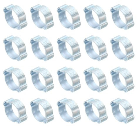 PATIKIL 20 Pack 13-15mm Double Ear Hose Clamp, Galvanized Steel O Clip Crimp Rings for Fuel Petrol Pipe Tube Fitting Connections, Silver Tone