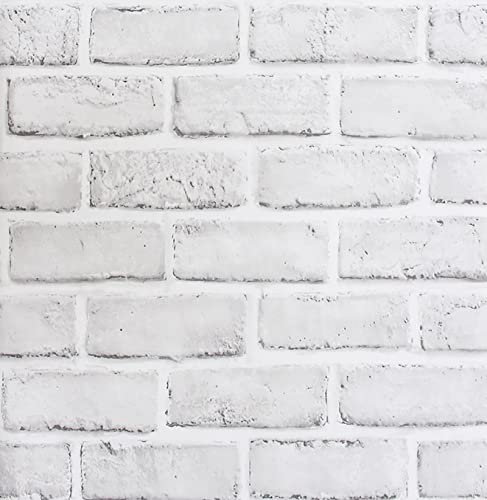 ZHMRROAD White Brick Wallpaper Self-Adhesive Peel and Stick Good for Home and Furniture Renovation, White 17.5 Inch x 9.84 Feet