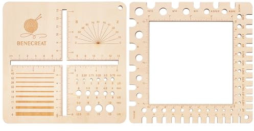 BENECREAT 2Pcs hölzerne Swatch Gauge, Stricknadel Gauge Rulers, Multifunktions-Stricken Werkzeug für das Zählen von Maschen, Spinners Garn Messung Crochet Zubehör