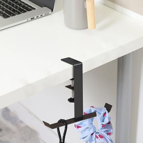 Adjustable Desk Handbag Hanger - Mount Bag Holder for Purse, Backpack & More, Clamp to Desk/Table/Cabinet, Space-Saving & Clutter-Reducing - Black