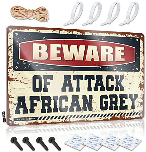 Panneaux en métal pour décoration d'intérieur et d'extérieur Beware Of Attack - Gris africain - Décoration vintage - 20 x 30 cm