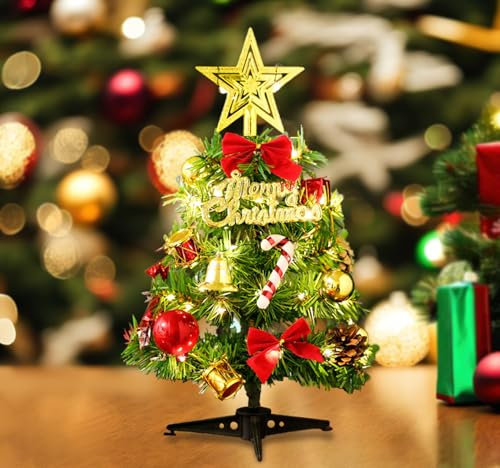 Tabletop Christmas Tree Small Desk Christmas Tree Artificial Xmas Trees 30cm Miniature Office Desk Trees for Kids Mini Desktop Decoration for Christmas Holiday Party Home Office Decor
