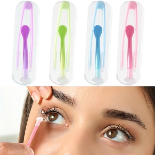 4Pcs Contact Lenses Applicator Contact Lens Applicator Kit, Portable Contact Lens Remover Tools with Tweezers & Suction Stick, Storage Case Included - Ideal for Travel and Daily Use
