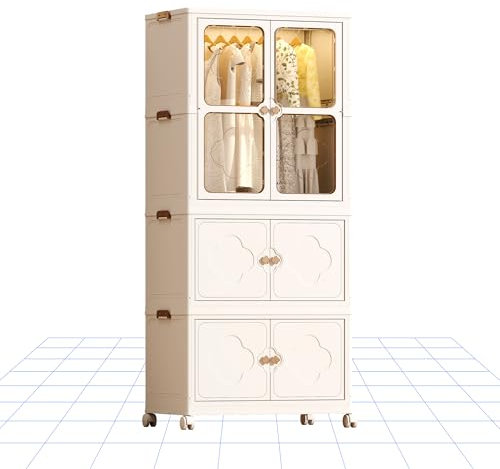 FLEXISPOT Kleiderschrank Children's Wardrobe Aufbewahrungsbox mit Deckel Aufbewahrungsbehälter (Weiß, 2 SET)