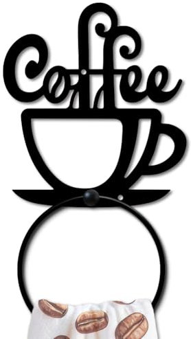 MAYJOYDIY Coffee-Themed Towel Ring, Metal Wall-Mounted Holder, Afternoon Tea & Coffee Cup Design for Bathroom Kitchen Home Decor
