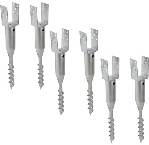 TRUTZHOLM 6x U-Profil Bodenhülse zum Einschrauben feuerverzinkt für Vierkanthölzer von 70 bis 100 mm Einschraubbodenhülse Pfostenträger Einschraubhülse Zaunbau (7x7 cm)