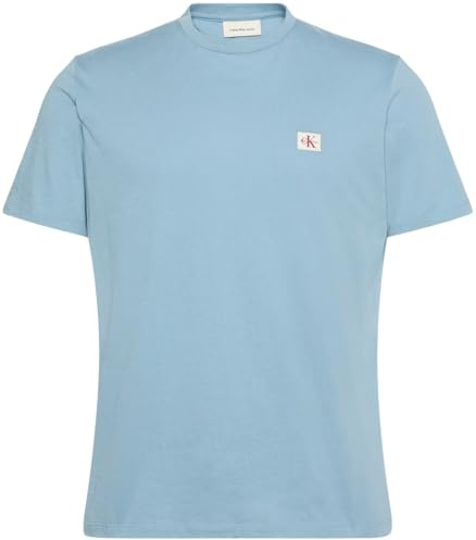 Calvin Klein Herren T-Shirt Kurzarm Badge Jersey Classic Tee aus Baumwolle, Blau (Smoke Blue), XS