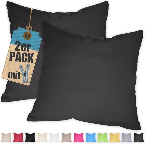 2er Pack Kissenbezug 35x35 cm Anthrazit Baumwolle Kissenhüllen