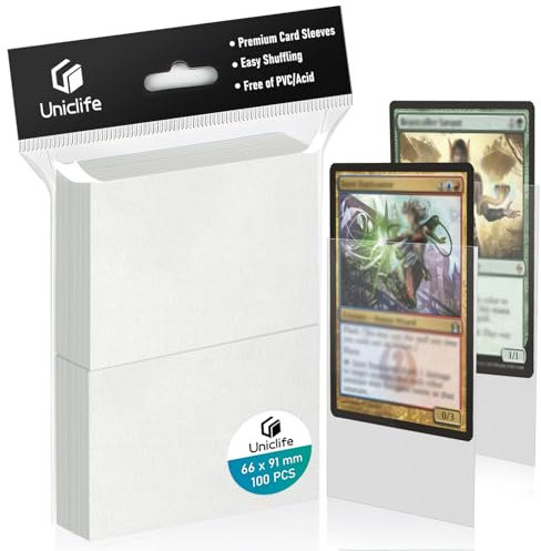Uniclife 100 Counts White MTG Card Sleeves Matte Back Trading Card Sleeves Baseball Card Sleeves Standard Sized Deck Card Protectors for Sports Cards Football Cards Game Cards, 66 x 91 mm