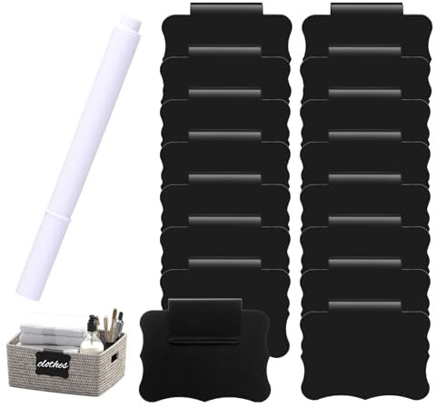 ElevateTech 16PCS Basket Labels Clip On Removable Bin Basket Labels Reusable Labels for Storage Bins Closet Basket and Storage Basket Holder with 1 White Chalk