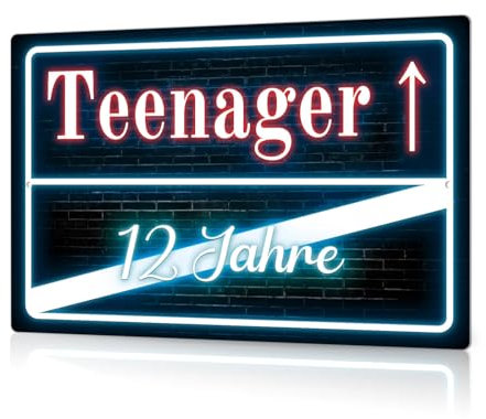 Putuo Decor Neon Metall Blechschild Teenager 12 Jahre - Lustige Jugendzimmer Deko, Geschenkidee für Teenager, Wanddeko, 30x20cm (Blau)