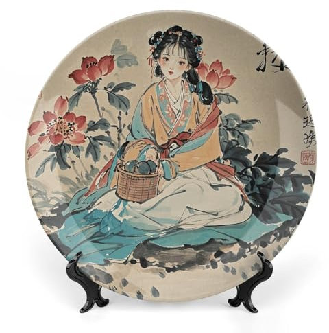 Piatti decorativi in porcellana cinese, piatto decorativo in ceramica dipinto a mano, decorazione da parete con supporto espositivo, ornamenti in ceramica per decorazioni da appendere alla parete, 8 p